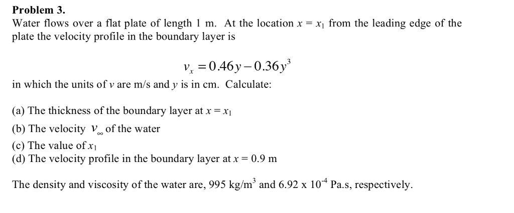 Solved Problem 3 Water flows over a flat plate of length 1 | Chegg.com