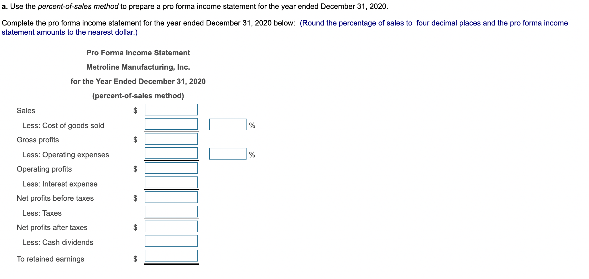 Pro forma income statement The marketing department | Chegg.com
