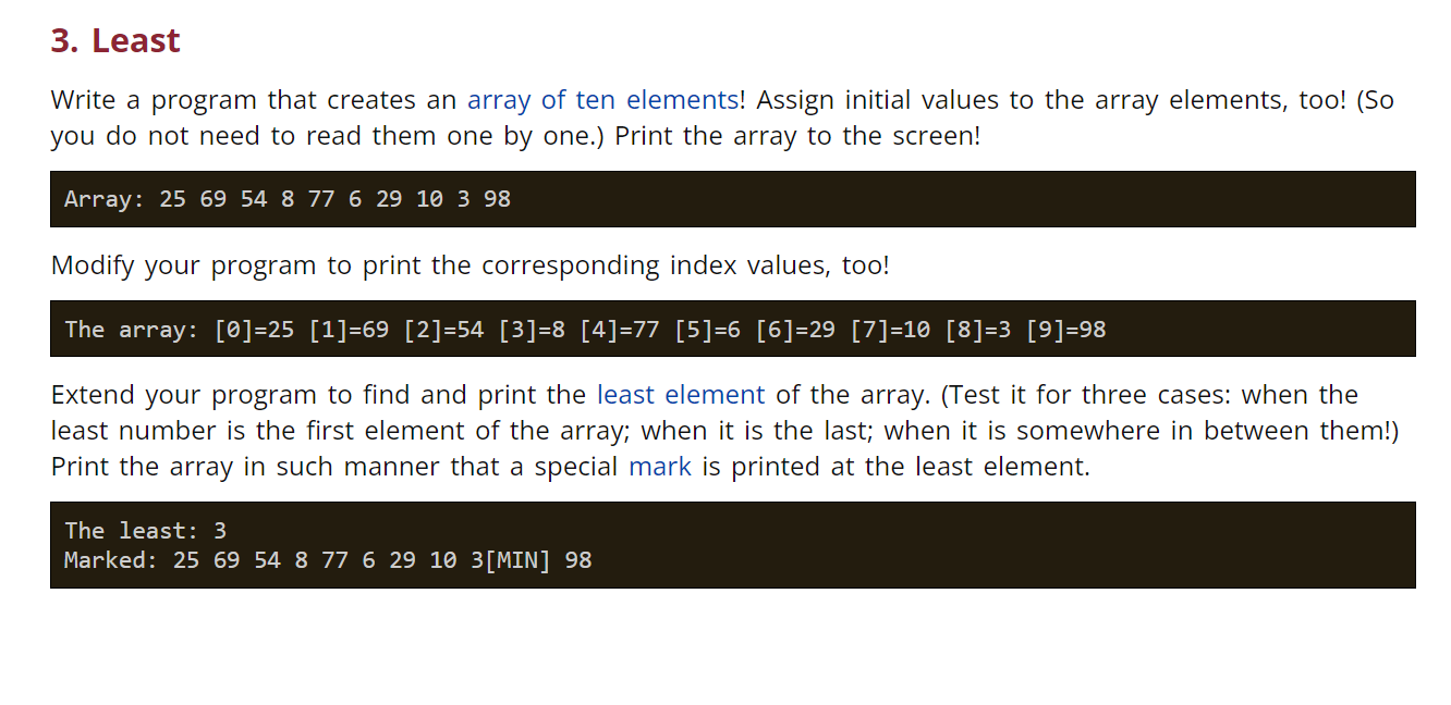 Solved 3. Least Write a program that creates an array of ten | Chegg.com