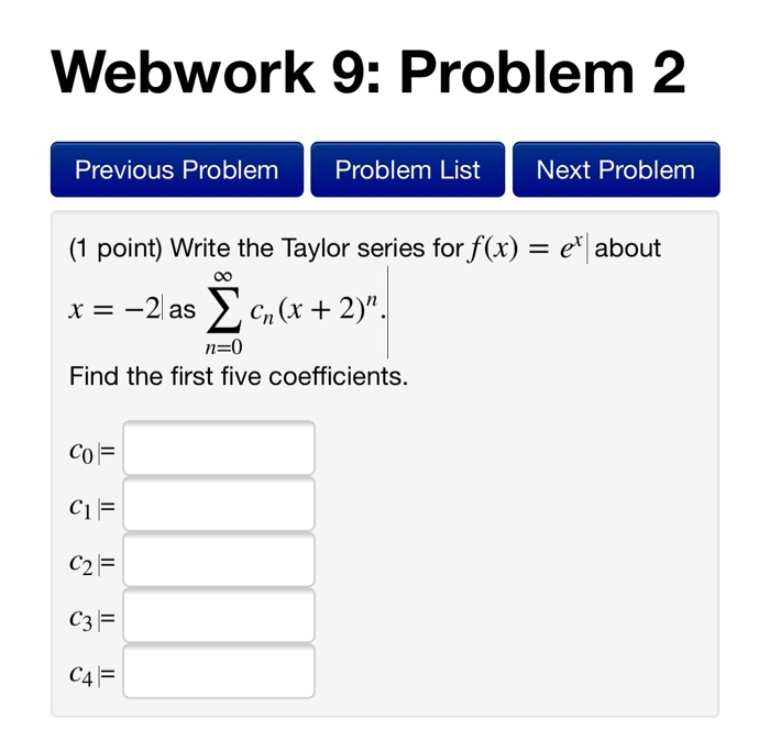 Solved Webwork 9: Problem 1 Previous Problem Problem List | Chegg.com