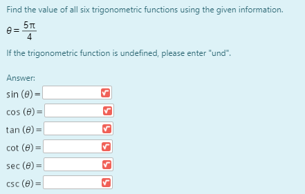 Solved Find the value of all six trigonometric functions | Chegg.com