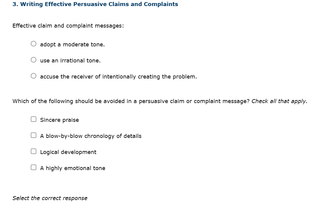 Solved 3. Writing Effective Persuasive Claims and Complaints | Chegg.com