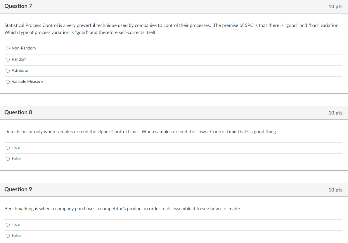 Solved Question 7 10 pts Statistical Process Control is a | Chegg.com