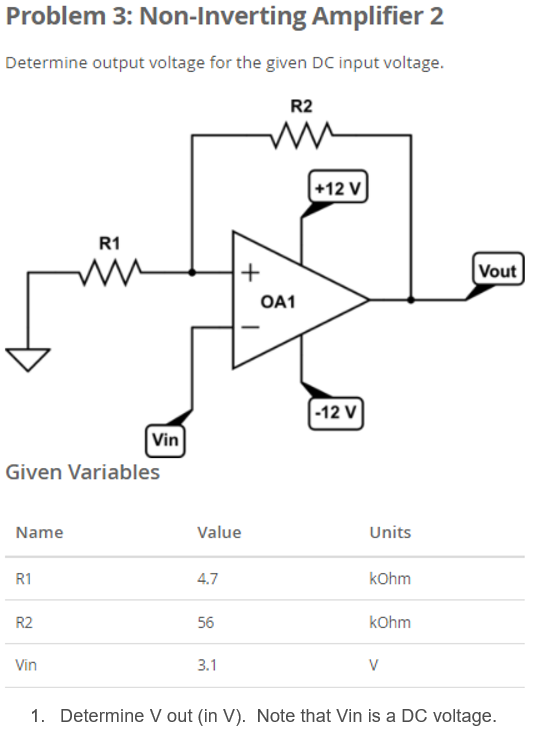 Solved Problem 3: Non-Inverting Amplifier 2 Determine Output | Chegg.com