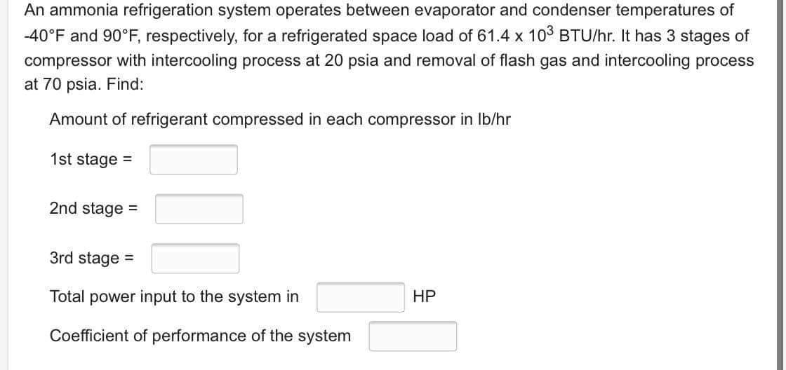 Solved An ammonia refrigeration system operates between