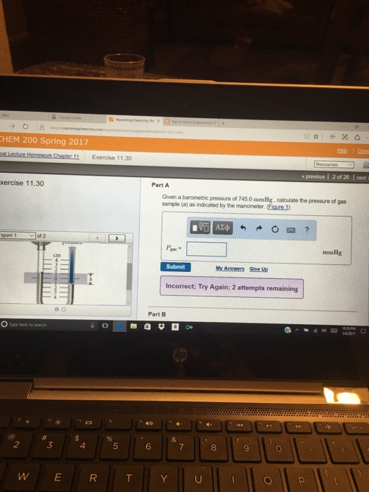 Solved Given a barometric pressure of 7450 mmHg. calculate