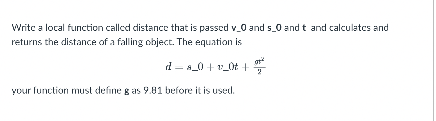 Solved Write a local function called distance that is passed | Chegg.com