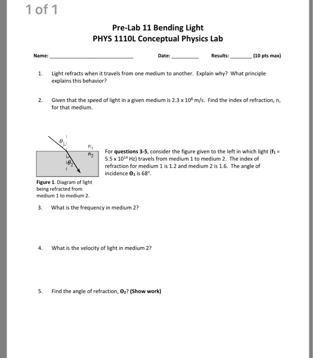 Solved 1 of 1 PreLab 11 Bending Light PHYS 1110L Conceptual
