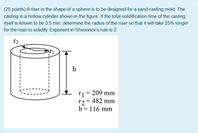 Solved (25 points) A riser in the shape of a sphere is to be | Chegg.com