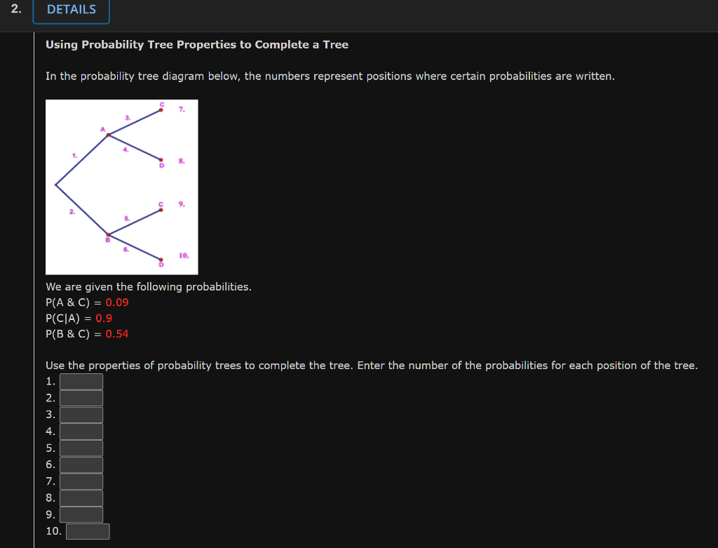 Solved Using Probability Tree Properties to Complete a Tree | Chegg.com