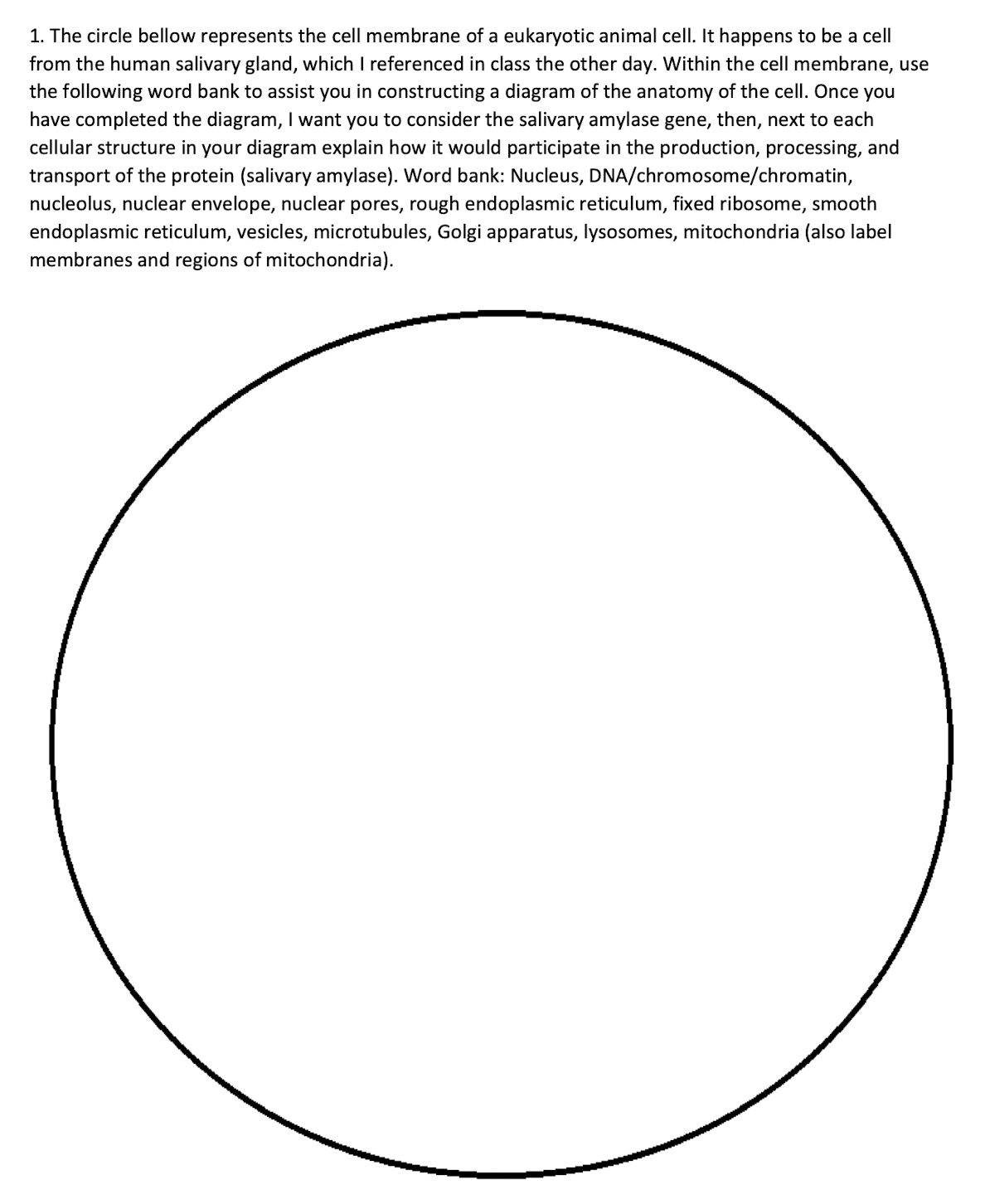 Solved 1. The circle bellow represents the cell membrane of | Chegg.com