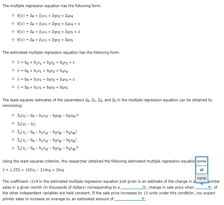 Solved 1 Multiple Regression Model And The Least Squares Chegg Com