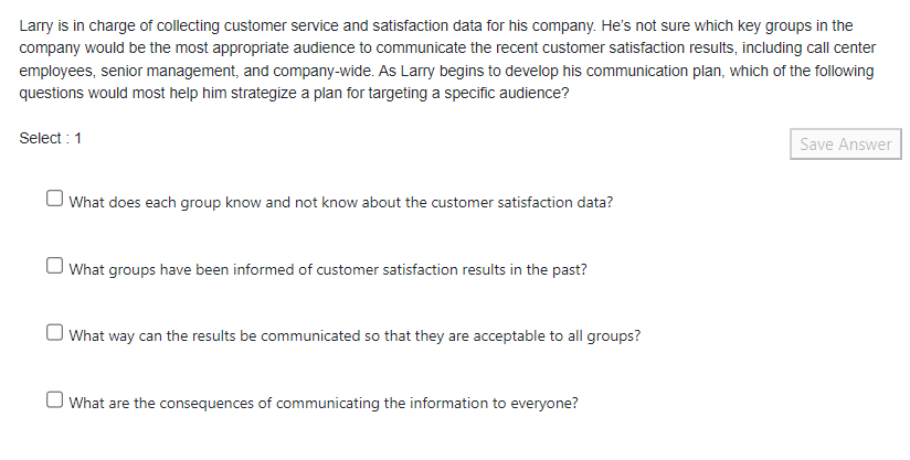 Solved Larry is in charge of collecting customer service and | Chegg.com