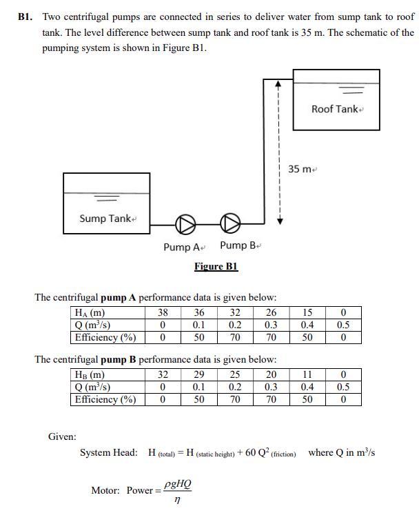 Solved B1. Two Centrifugal Pumps Are Connected In Series To | Chegg.com