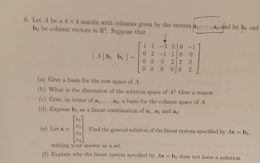 Solved 6. Let A be a 4 x 4 matrix with columns given by the | Chegg.com