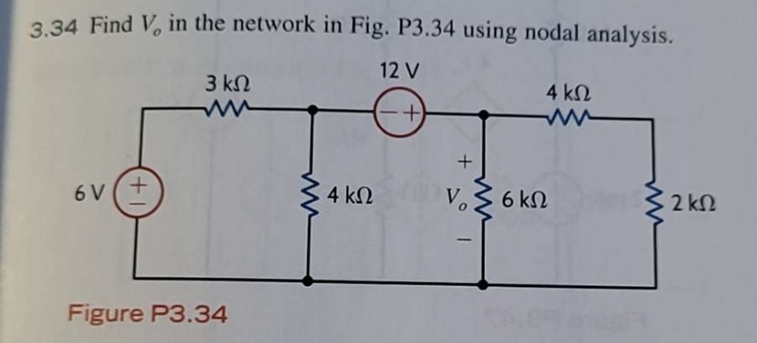 Solved 3 34 Find Vo In The Network In Fig P3 34 Using Nodal