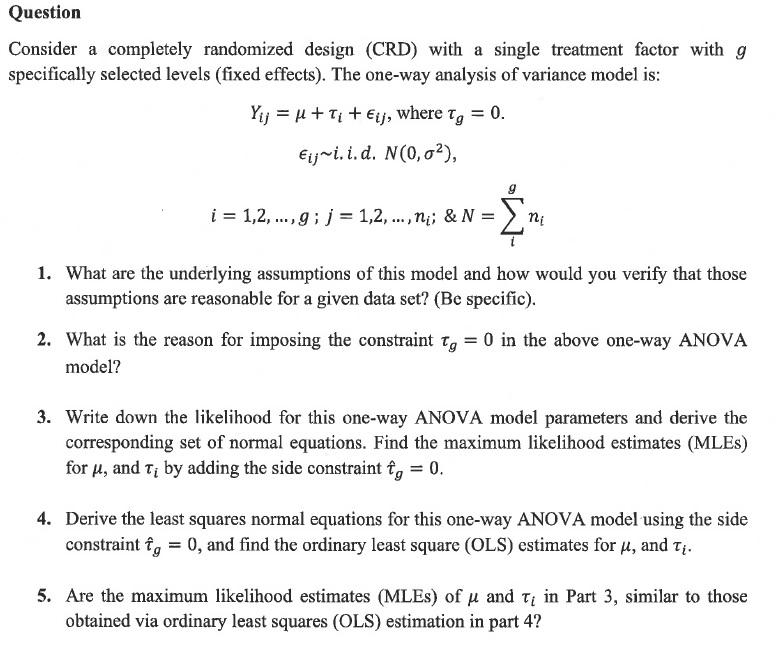 Consider a completely randomized design crd with a chegg