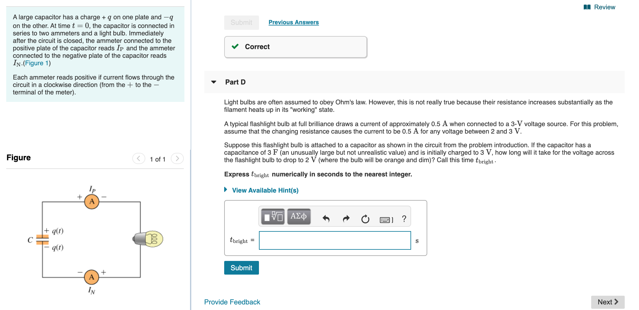 Solved Review Submit Previous Answers A Large Capacitor H