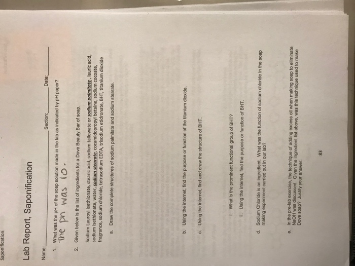 Solved Saponification Lab Report, Saponification Section 1.