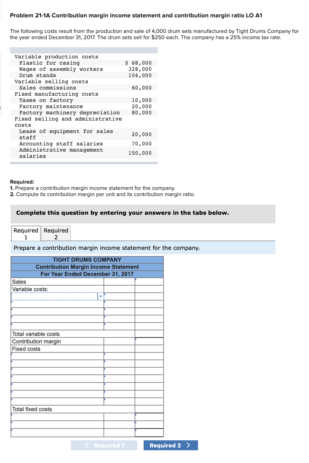 Solved Problem 21-1A Contribution margin income statement | Chegg.com