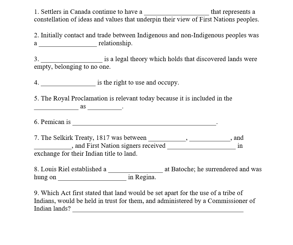 1. Settlers in Canada continue to have a that | Chegg.com