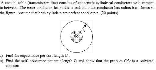 Solved A coaxial cable (transmission line) consists of | Chegg.com