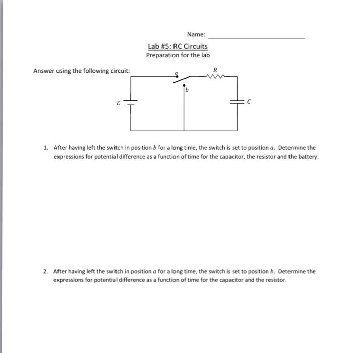 Solved Name Lab 5 RC Circuits Preparation for the lab