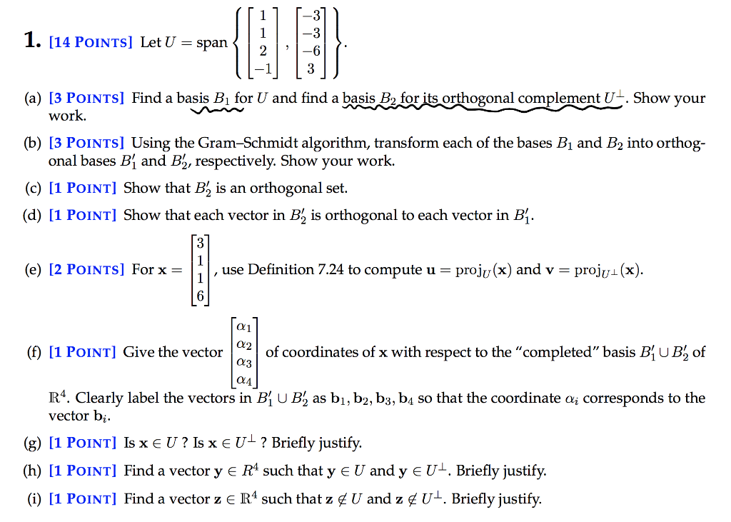 Solved 1 14 Points Let U Span 3 A 3 Points Find Chegg Com