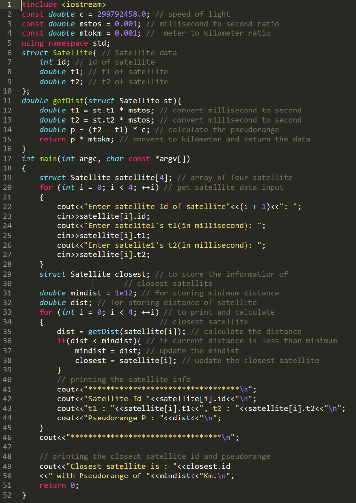 Solved 1 #include 2 const double c = 299792458.0; // speed | Chegg.com