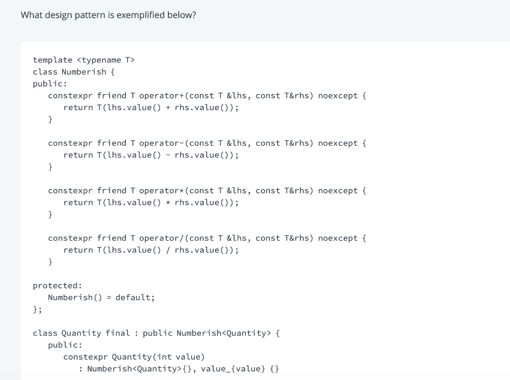 Solved What design pattern is exemplified below?class | Chegg.com