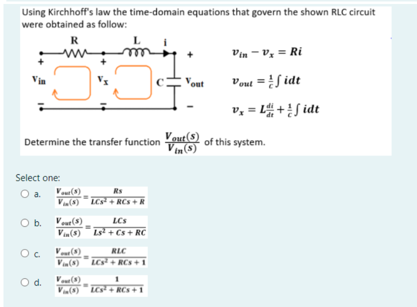 Solved Using Kirchhoff's law the timedomain equations that