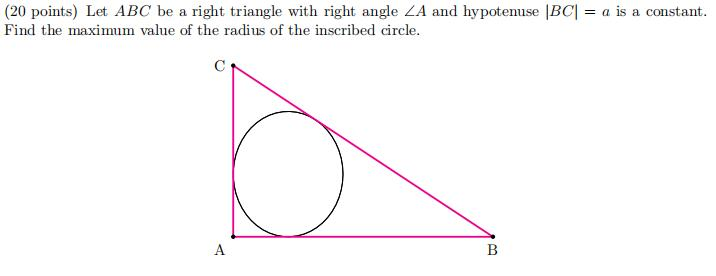 Solved (20 points) Let ABC be a right triangle with right | Chegg.com
