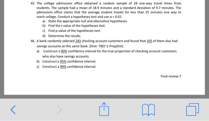 Solved 45. The college admissions office obtained a random | Chegg.com