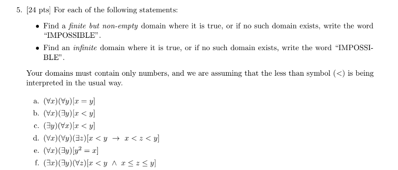 Solved 5. [24 pts] For each of the following statements: - | Chegg.com