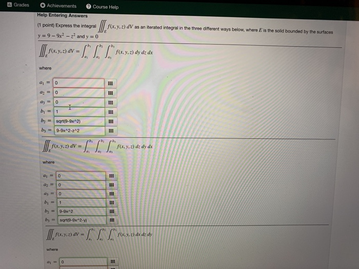 Solved 3 Grades Achievements Course Help Help Entering | Chegg.com