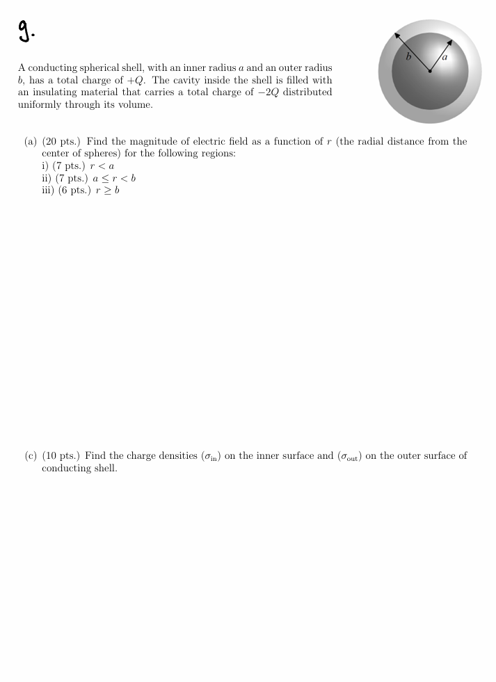 Solved A Conducting Spherical Shell, With An Inner Radius A | Chegg.com