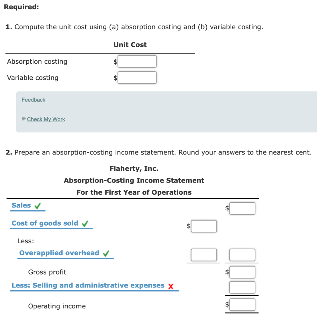 Solved Absorption And Variable Costing With Over- And | Chegg.com