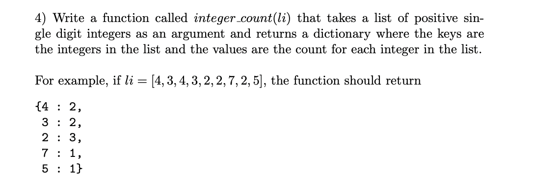 Solved 4) Write a function called integer_count (li) that | Chegg.com