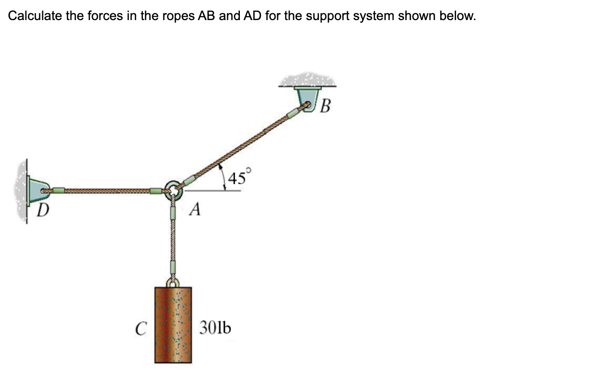 Solved Calculate the forces in the ropes AB and AD for the | Chegg.com