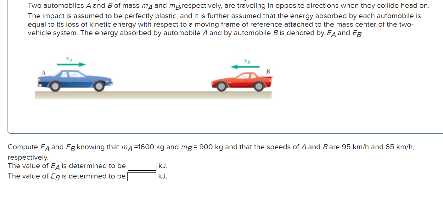 Solved Two Automobiles \\( A \\) And \\( B \\) Of Mass \\( | Chegg.com