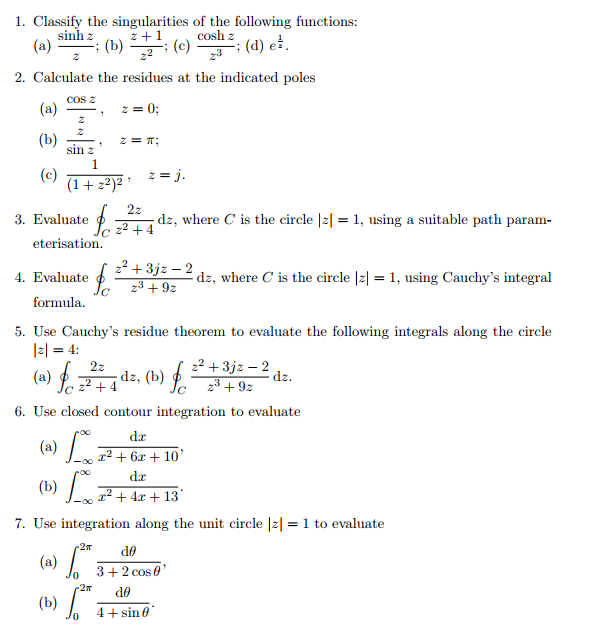 Solved 1. Classify the singularities of the following | Chegg.com