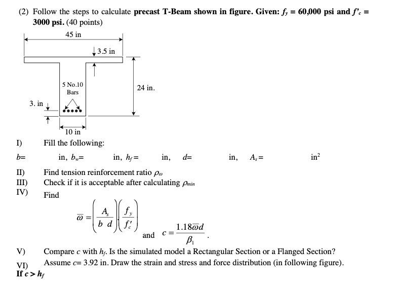 Solved 2 Follow The Steps To Calculate Precast T Beam