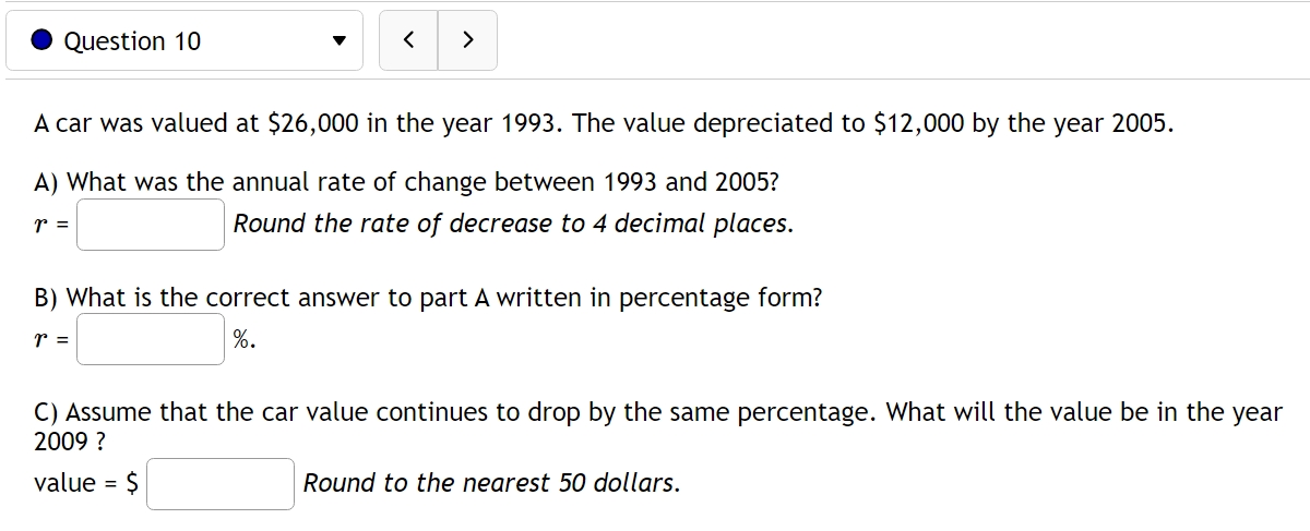 Solved A car was valued at $26,000 ﻿in the year 1993. ﻿The | Chegg.com