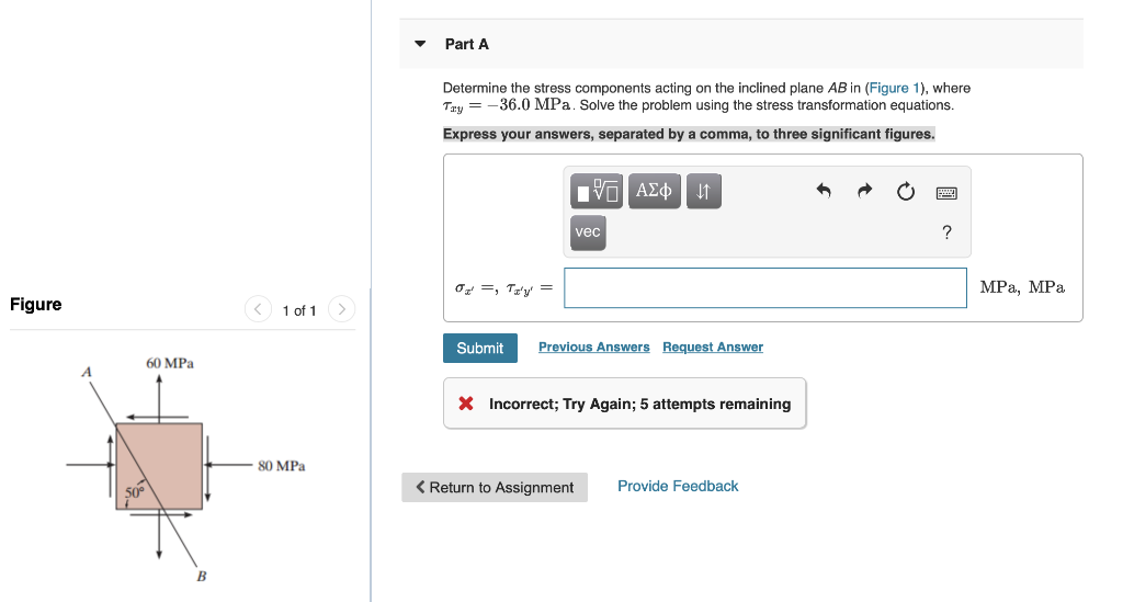 Solved Part A Determine the stress components acting on the | Chegg.com
