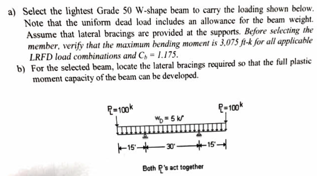 a) Select the lightest Grade 50 W-shape beam to carry | Chegg.com