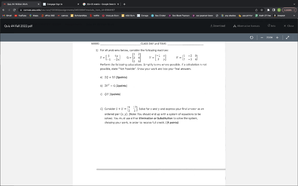 1) For all problems belowi, consider the following | Chegg.com