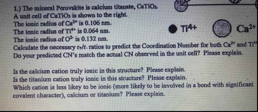 Solved 1.) The mineral Perovskite is calcium titanate, | Chegg.com
