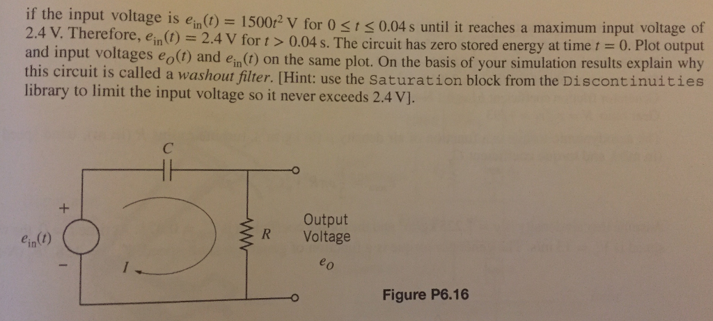 Solved Figure P6.16 shows the washoutfilter circuit | Chegg.com