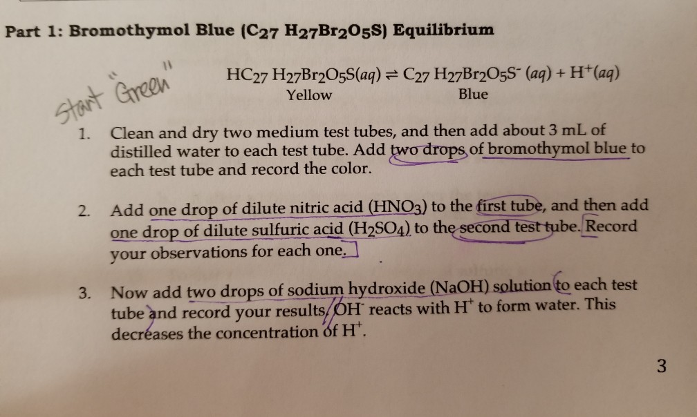 Solved Part 1 Bromothymol Blue C27 H27Br2OsS Equilibrium