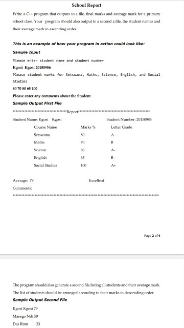 Solved School Report Write a C+ program that outputs to a | Chegg.com